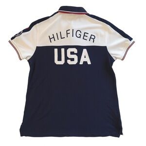Tommy Hilfiger USA Olympiccore Y2K Polo Shirt Mens L Red White Navy Spellout